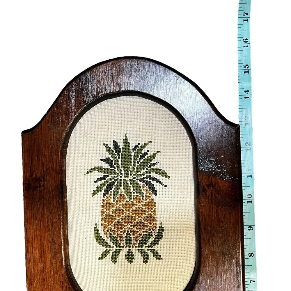 Vintage Pineapple Wall Pocket Mail Holder Needlepoint Wood Tropical Island Decor
